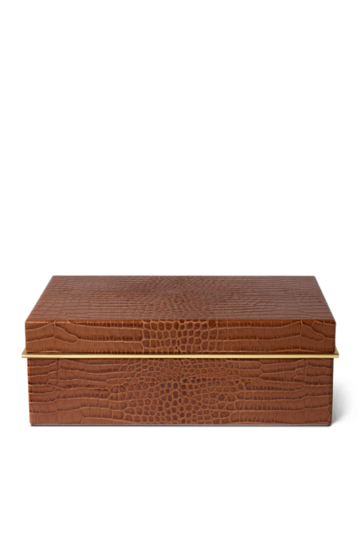 AERIN - Classic Croc Leather Large Box - Chestnut Brown