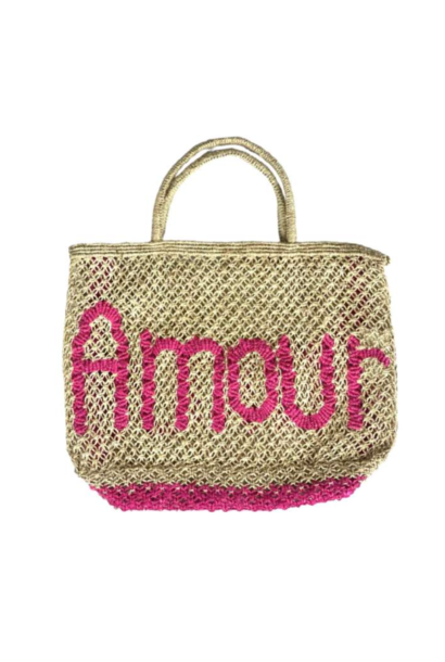 The Jacksons - Amour Jute Bag - Natural / Pink - H40 x W30 x D10cm