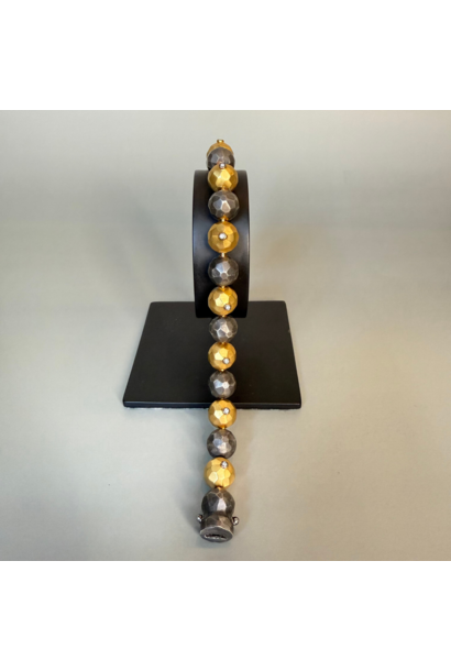 WILFRID & HEATH - Dome of Opulence Bracelet - Sterling Silver 24k Gold Plated with Natural Diamonds - Handmade in Turkey