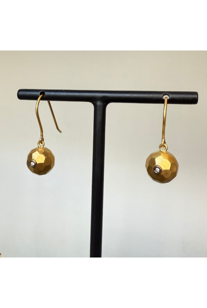 WILFRID & HEATH - Dome of Opulence Earrings - Sterling Silver 24k Gold Plated with Natural Diamonds - Handmade in Turkey
