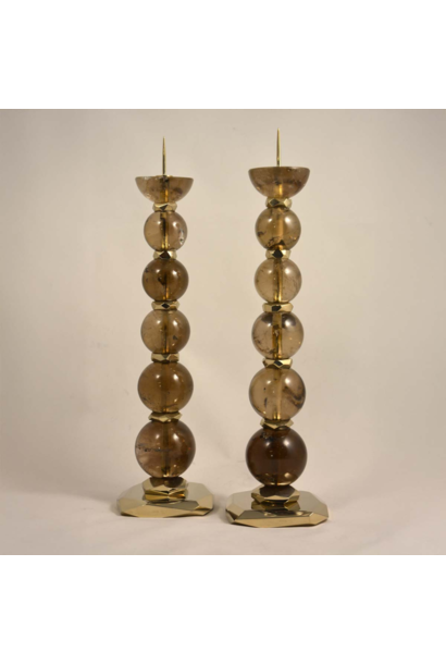 Giuliano Tincani - Brown Quartz Candle Holders - Pair - Italy