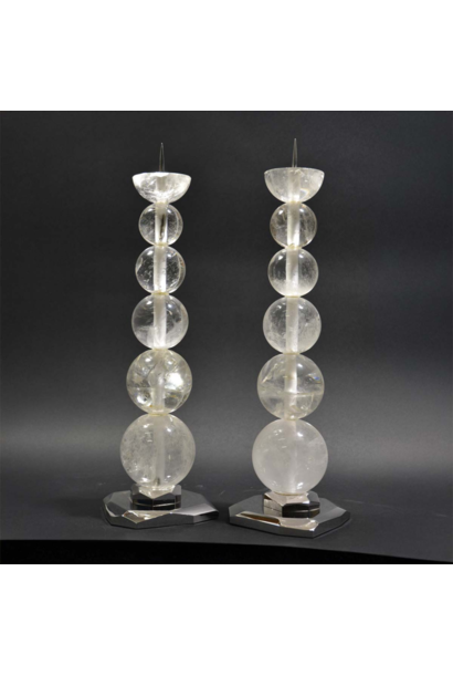Giuliano Tincani   - Crystal Quartz Candle Holders - Pair - Italy