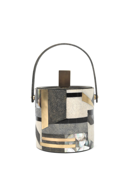Kifu Paris - Ice Bucket - Block Dark Pattern - Shagreen, Shell & Bronze