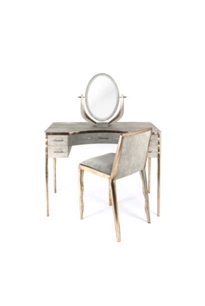 R & Y  Augousti - Melting Vanity Table with Mirror - Cream Shagreen