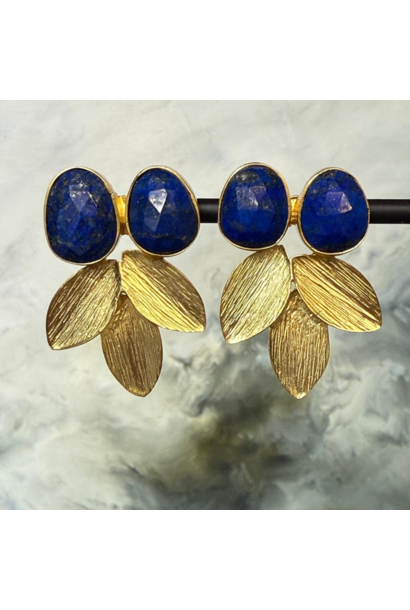 WILFRID & HEATH - Leaf Earrings with Lapis - Gold Plated Brass - India