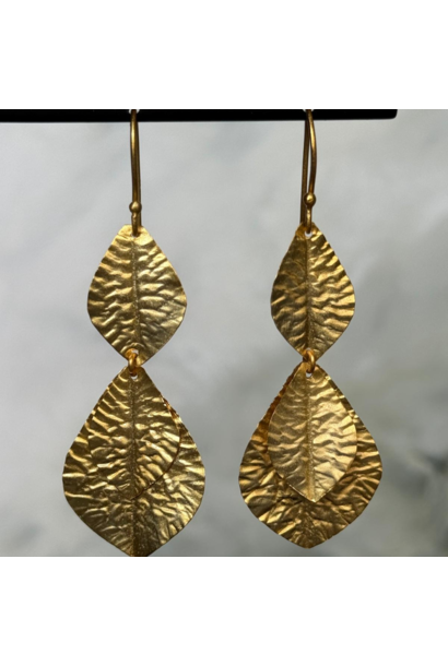 WILFRID & HEATH - Leaf Drop Earrings - Gold Plated Brass - India