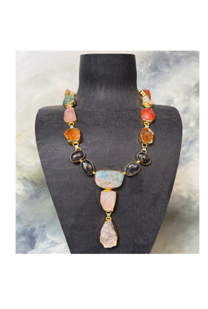 WILFRID & HEATH - Fluorite Ritilated Quartz Rose Quartz Apatite Necklace - Gold Plated Brass - India