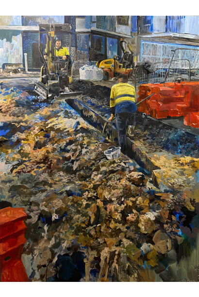 Alice Xu - Will we keep digging until we fall off the edge?,  2025 - Oil on canvas - 102x76cm