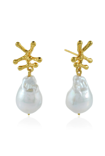 SHYLA - Nuria Pearl Earrings - 22ct Gold Plated on Silver - London