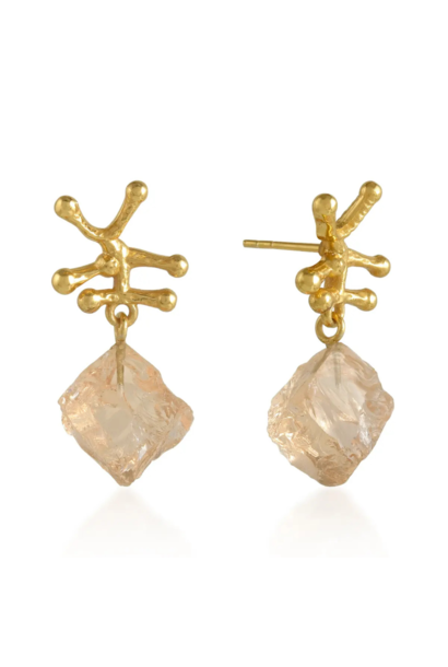 SHYLA - Nuria Raw Champagne Earrings - 22ct Gold Plated on Sterling Silver - London