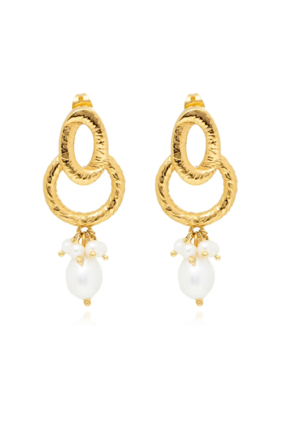 SHYLA - Sorell Pearl Earrings - 22ct Gold Plated on Sterling Silver - London
