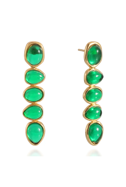 SHYLA - Portia Earrings Emerald - 22ct Gold Plated on Sterling Silver - London