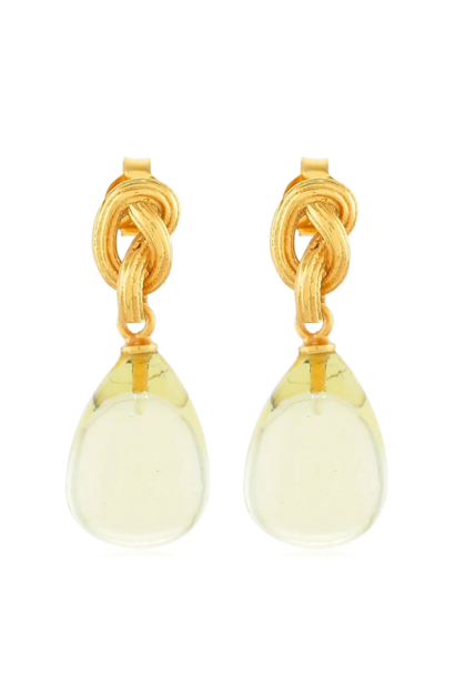 SHYLA - Synthea Earrings Soft Green - 22ct Gold Plated on Sterling Silver - London