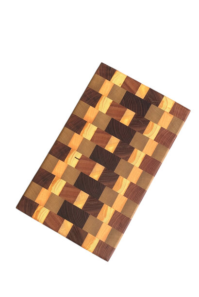 Hand Crafted Tasmanian Endgrain Timber Cutting Board 18 - Sassafras, Celery Top Pine, Myrtle & Blackwood - Lovingly Handmade by Mr Minty's Brother - 42x25.5xH4cm