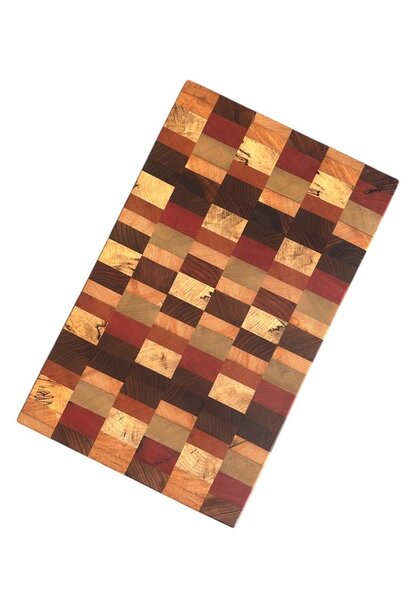 Hand Crafted Tasmanian Endgrain Timber Cutting Board 14 - Sassafras, Celery Top Pine, Myrtle & Blackwood - Lovingly Handmade by Mr Minty's Brother - 40.5x29xH4.5cm
