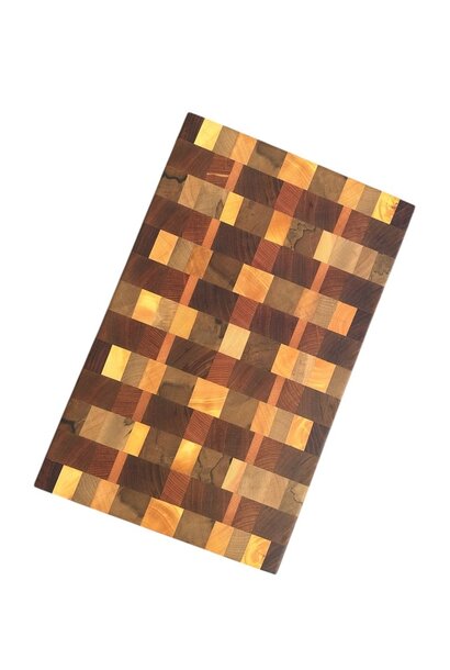 Hand Crafted Tasmanian Endgrain Timber Cutting Board 10 - Sassafras, Celery Top Pine, Myrtle & Blackwood - Lovingly Handmade by Mr Minty's Brother - 45x28xH4cm