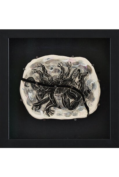 SOLD - 1. Paul O'Connor - In My Arms, 2024 - Porcelain, glaze, tacks, black box frame with non-reflective glass - 25x25x6cm framed