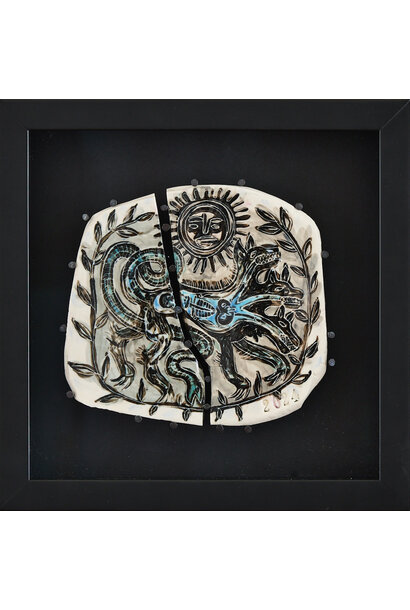 2. Paul O'Connor - Put Yourself In My Place, 2024 - Porcelain, glaze, tacks, black box frame with non-reflective glass - 25x25x6cm framed