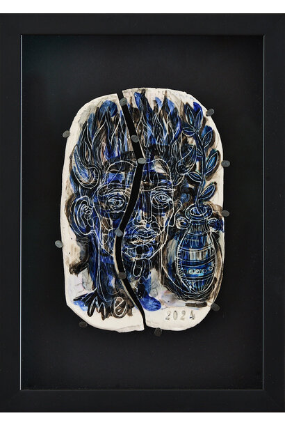 Paul O'Connor - Confide In Me, 2024 - Porcelain, glaze, tacks, black box frame with non-reflective glass - 32x24x6cm framed