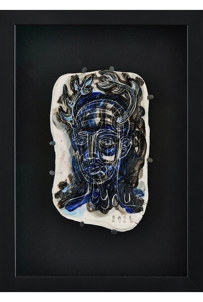 SOLD - 5. Paul O'Connor - I Believe In You, 2024 - Porcelain, glaze, tacks, black box frame with non-reflective glass - 32x24x6cm framed