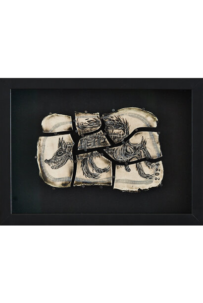 6. Paul O'Connor - Never Too Late, 2024 - Porcelain, glaze, tacks, black box frame with non-reflective glass - 24x32x6cm framed