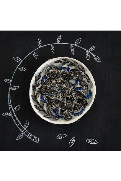 9. Paul O'Connor - Spinning Around I, 2024 - Porcelain, glaze, tacks, chalk, timber, perspex box frame - 31x31x9cm framed