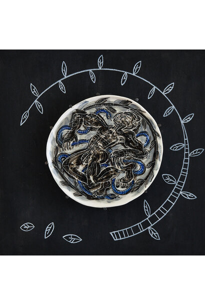 10. Paul O'Connor - Spinning Around II, 2024 - Porcelain, glaze, tacks, chalk, timber, perspex box frame - 31x31x9cm framed