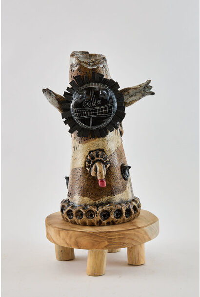 Paul O'Connor - Excited Wild Boy Vase II, 2025 - Recycled clay, porcelain insert, rubber, wood base - 30x20x12cm
