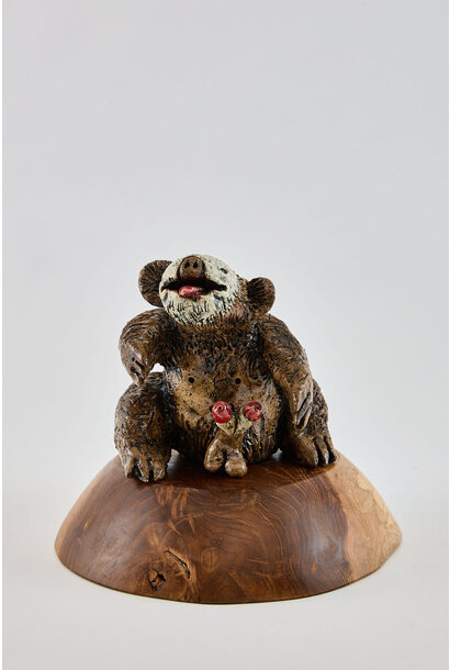 33. Paul O'Connor - Koala (with a cockatoo), 2025 - Recycled clay, wood base - 20x17x17cm