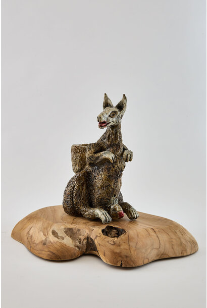SOLD - 37. Paul O'Connor - Kangaroo, 2025 - Recycled clay, wood base - 30x17x15cm