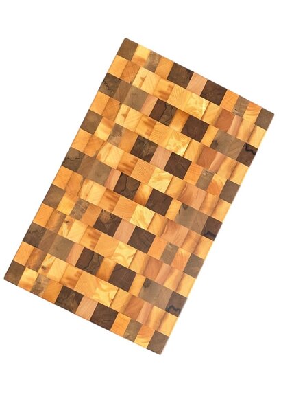 Hand Crafted Tasmanian Endgrain Timber Cutting Board 15 - Sassafras, Celery Top Pine, Myrtle & Blackwood - Lovingly Handmade by Mr Minty's Brother - 45x28.5xH5cm