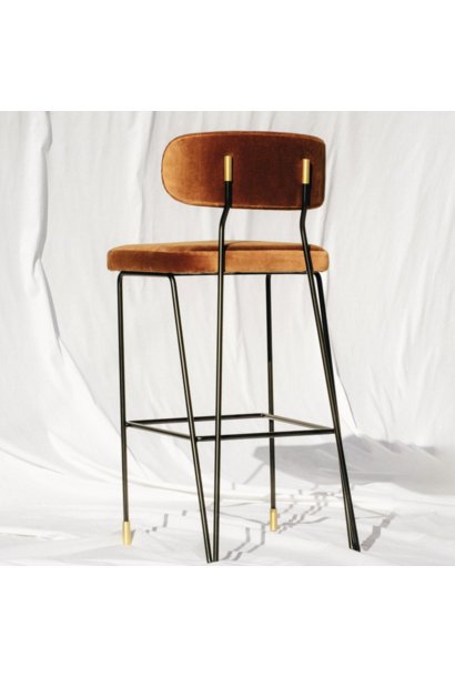 DUISTT - Apollo Bar Stool - Black Lacquered Iron Structured and Brushed Brass Detail - Portugal