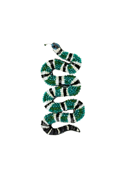 Trovelore - Green Banded Snake Embellished Brooch - Handmade in India in Small Batches by Artisan