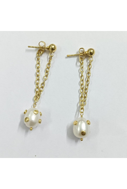 WILFRID & HEATH - Spotted Pearl Earrings -18kt Gold Plated Brass