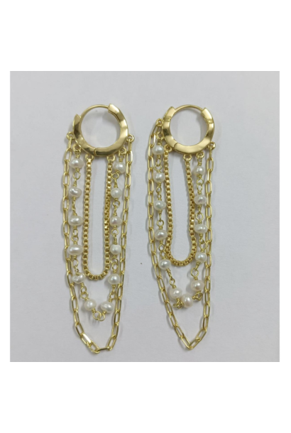 WILFRID & HEATH - Allure Chain Earrings with Pearls -18kt Gold Plated Brass