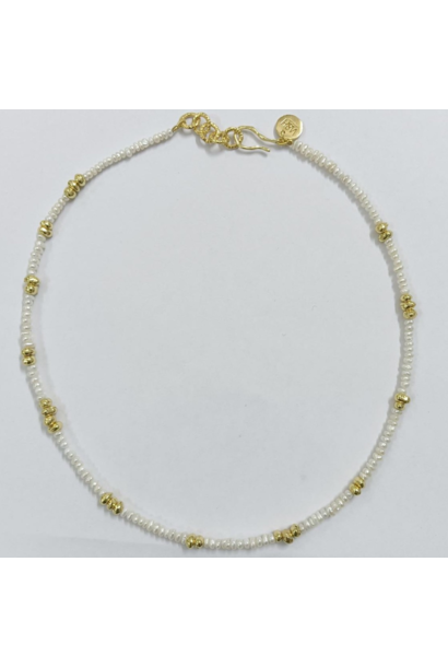 WILFRID & HEATH - Gold Nugget Necklace with Pearls - 18kt Gold Plated Brass