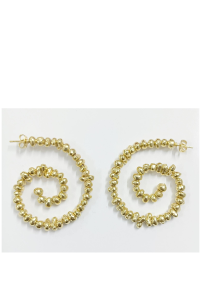 WILFRID & HEATH - Gold Nugget Coil Earrings -18kt Gold Plated Brass