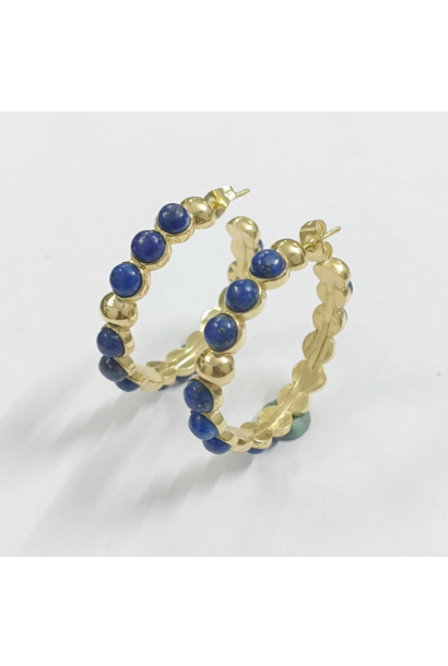 WILFRID & HEATH - Perfectly Imperfect Hoops Earrings with Lapis - 18kt Gold Plated Brass