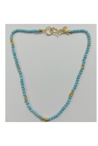 WILFRID & HEATH - Gold Nugget Necklace with Turquoise - 18kt Gold Plated Brass