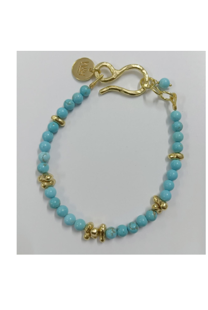 WILFRID & HEATH - Gold Nugget Bracelet with Turquoise - 18kt Gold Plated Brass