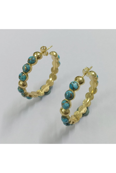 WILFRID & HEATH - Perfectly Imperfect Hoop Earrings with Turquoise - 18kt Gold Plated Brass