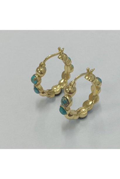 WILFRID & HEATH - Perfectly Imperfect Huggies with Turquoise - 18kt Gold Plated Brass