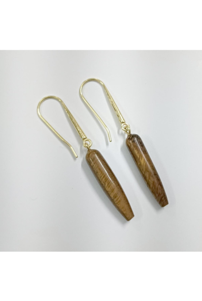 WILFRID & HEATH - Tigers Eye Stiletto Drop Earrings - 18kt Gold Plated Brass