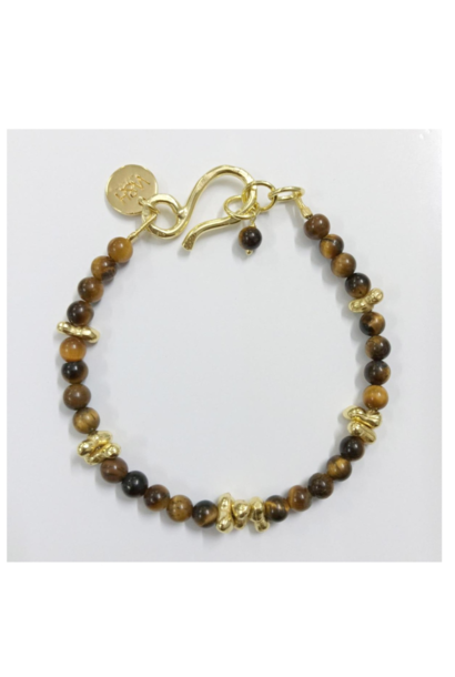 WILFRID & HEATH - Gold Nugget Bracelet with Tigers Eye - 18kt Gold Plated Brass