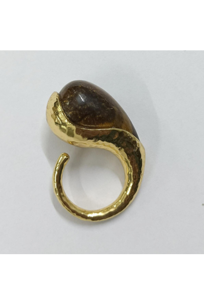 WILFRID & HEATH - Tulip Ring  with Tigers Eye - 18kt Gold Plated Brass