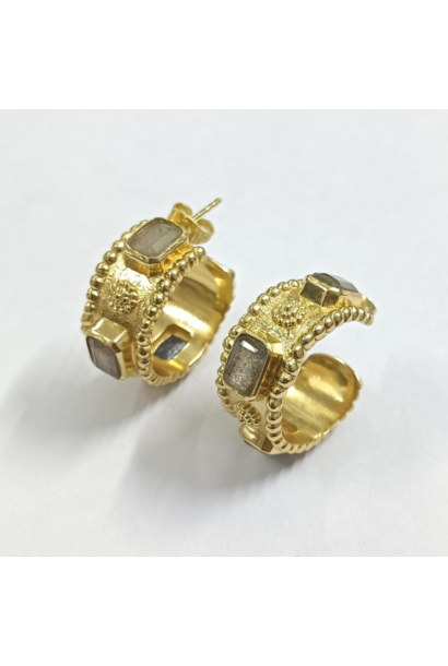 WILFRID & HEATH - Imperial Hoop Earrings with Labradorite -18kt Gold Plated Brass