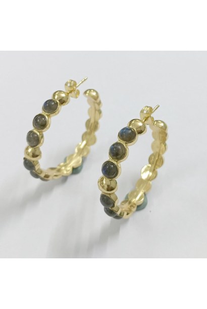 WILFRID & HEATH - Perfectly Imperfect Hoops Earrings with Labradorite - 18kt Gold Plated Brass