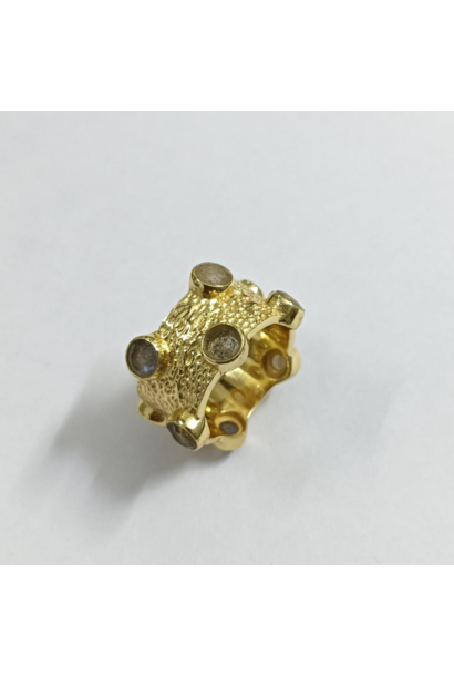 WILFRID & HEATH - The Royal Stud Ring with Labradorite - 18kt Gold Plated Brass