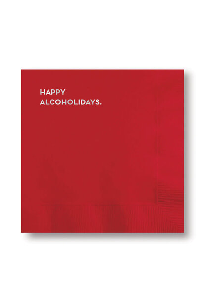 Happy Alcoholidays Cocktail Napkins - Burgundy with Foiled Print - Box of 20 - USA