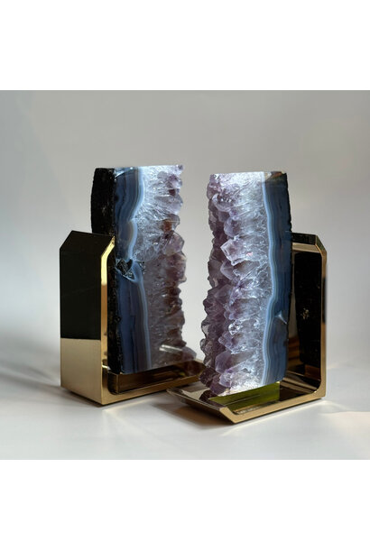 Anna New York - Fim Bookends, Agate Druze & Brass - Set of 2